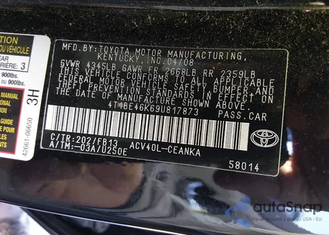 2009 Toyota Camry Se/Le/Xle из США, поврежденный, VIN 4T1BE46K69U817873